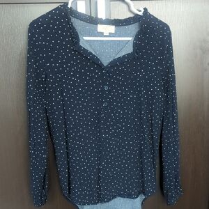 Women's Loft Petite Navy Polka Dot Blouse - XS Great Condition